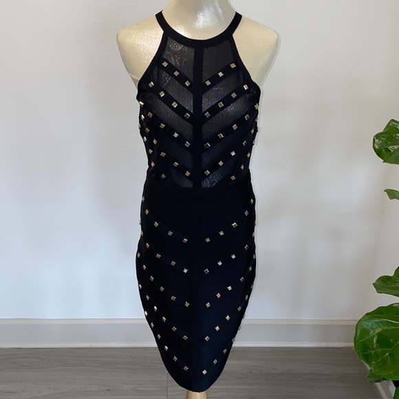 bebe Dresses & Skirts - Bebe studded black halter neck dress